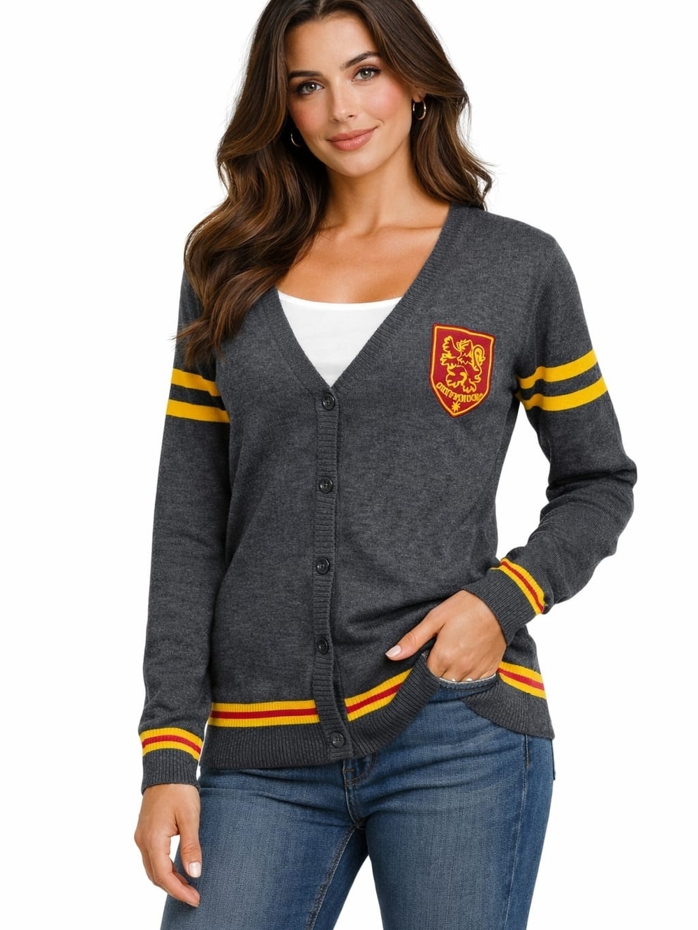 Harry Potter Gryffindor Cardigan Sweater Gray V Neck Adult Large